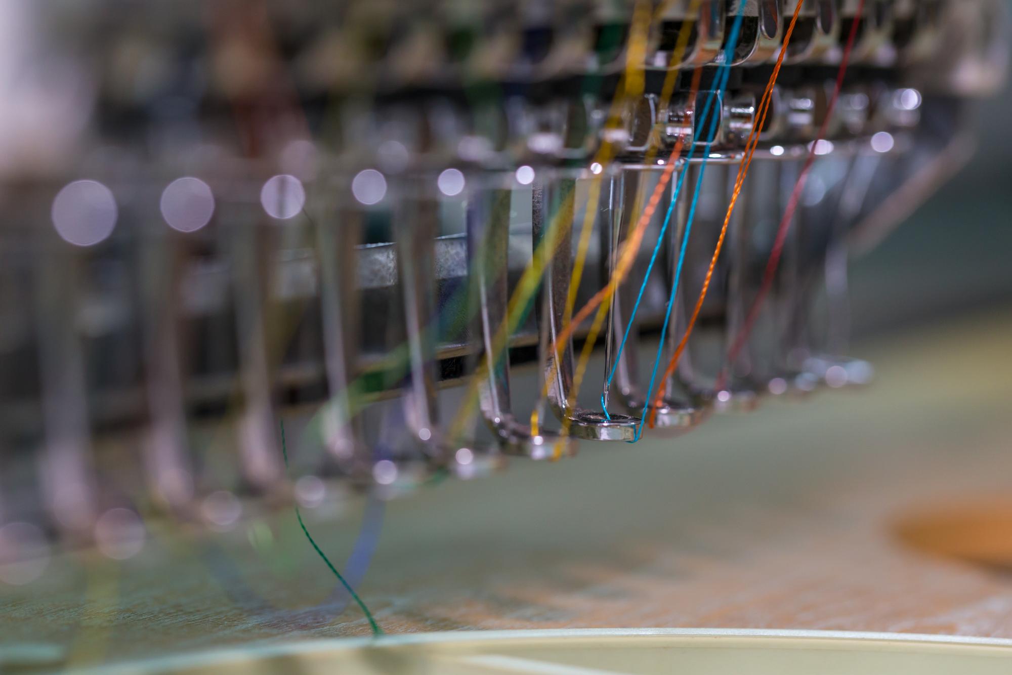 close-up of machine embroidery on technical fabric